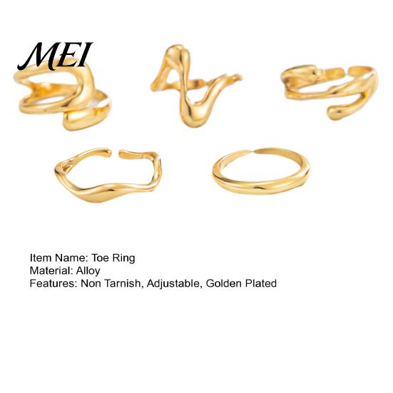 Boho Style Toe Jewelry 5Pcs Irregular Ring Set, Non Tarnish Golden Plated Alloy Beach Foot Band, Adjustable Open for Women Rings