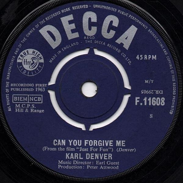 7-дюймовая пластинка KARL DENVER - Can You Forgive Me F11608 Decca 1963 UK Rock б/у