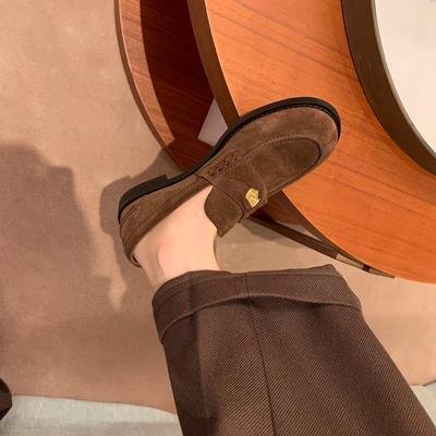 Туфли-лоферы на толстом каблуке в стиле Су Иинь~ Новинка 2025 года, из конской кожи, с ретро-полировкой, маленькая золотая монета, женские, процесс полировки