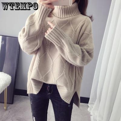 Осенне-зимний свитер с высоким воротом для женщин, свободный пуловер, свитер с длинными рукавами для женщин