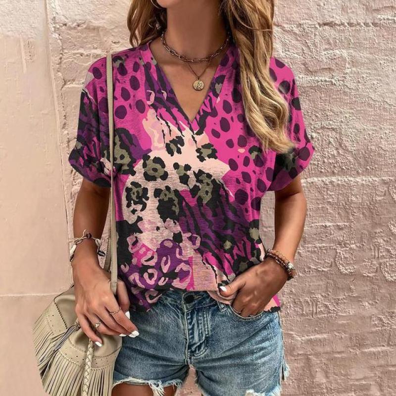 Футболка с 3d геометрическим принтом в этническом стиле с v-образным вырезом, летняя футболка с короткими рукавами, женская одежда, женская футболка, винтажная женская футболка большого размера