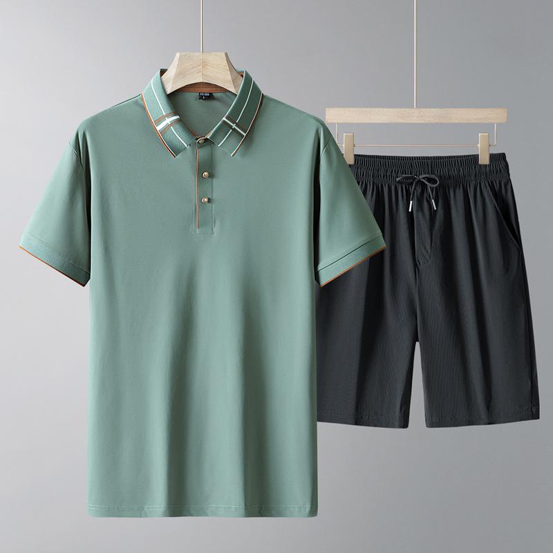 Men's Summer Ice Silk Seamless Polo Shirt - Short Sleeve Fashion Casual Sports Suit for Middle-aged and Elderly