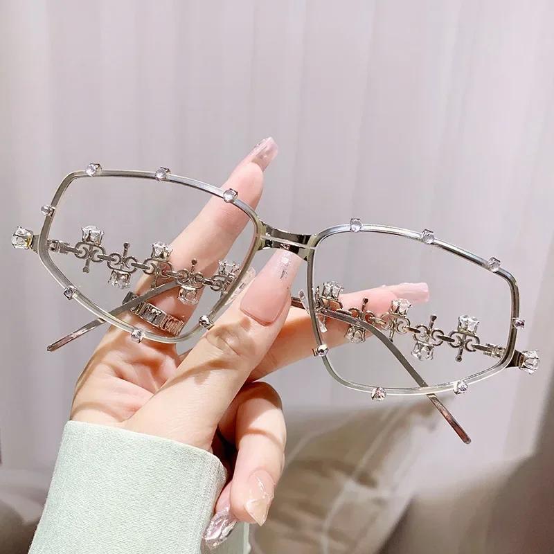 1/2 шт. большие очки со стразами для женщин и мужчин, модные винтажные очки «кошачий глаз» с металлическими овальными очками в оправе для вечеринок
