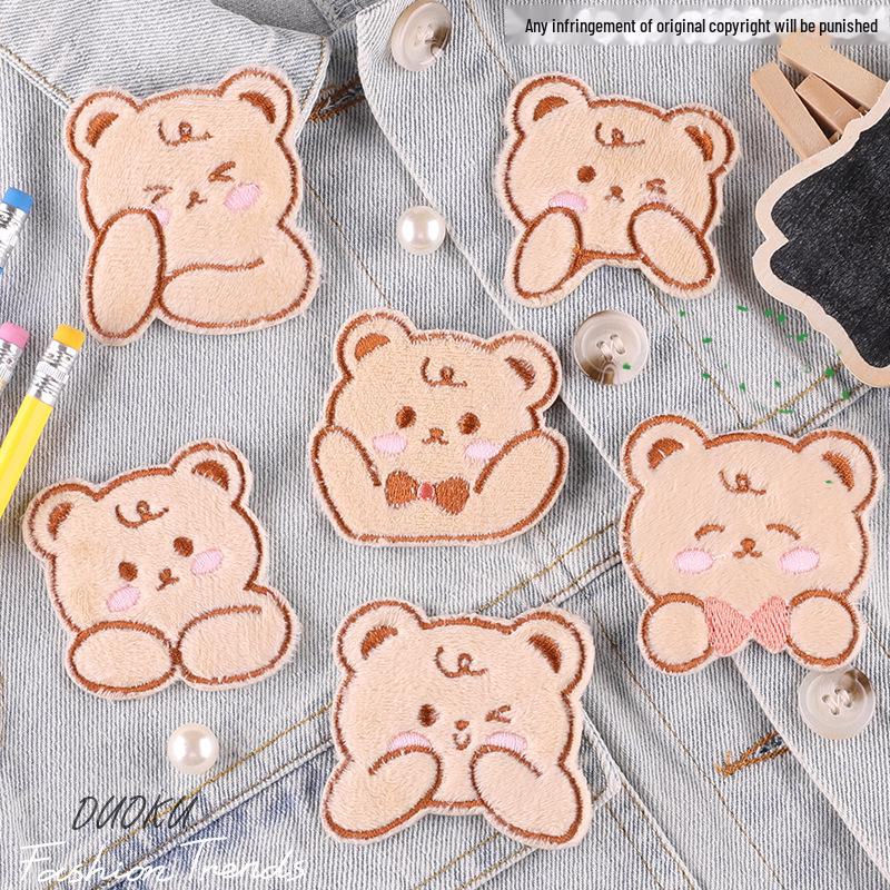 Оригинальные милые наклейки с вышивкой в виде плюшевого медведя - самоклеящиеся нашивки на одежду