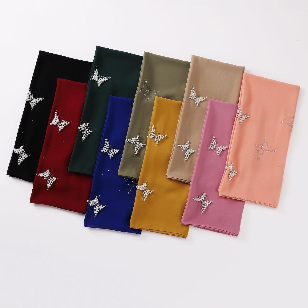 Malaysia Scarf Pearl Silk Headscarf Islamic Clothing Turbans Satin Hijab  For Women