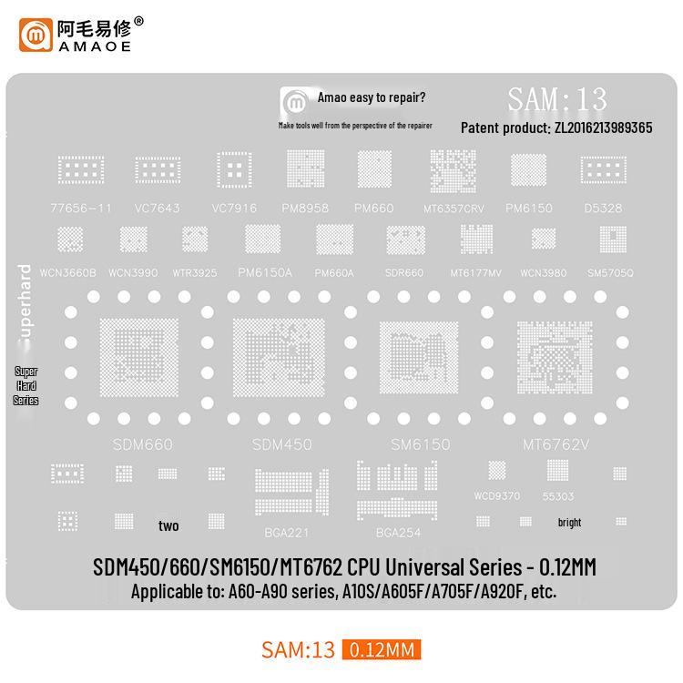 Amao Подходящий трафарет для паяльной пасты для Samsung S20/S21/A70/A90/J720/S10+/Note10 Многоцелевой чип