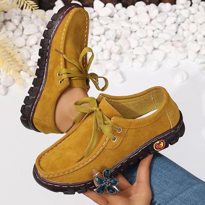 Женские кроссовки на платформе, осенние мокасины из искусственной замши с мягкой подошвой, женские однотонные нескользящие туфли на плоском каблуке, повседневная спортивная обувь