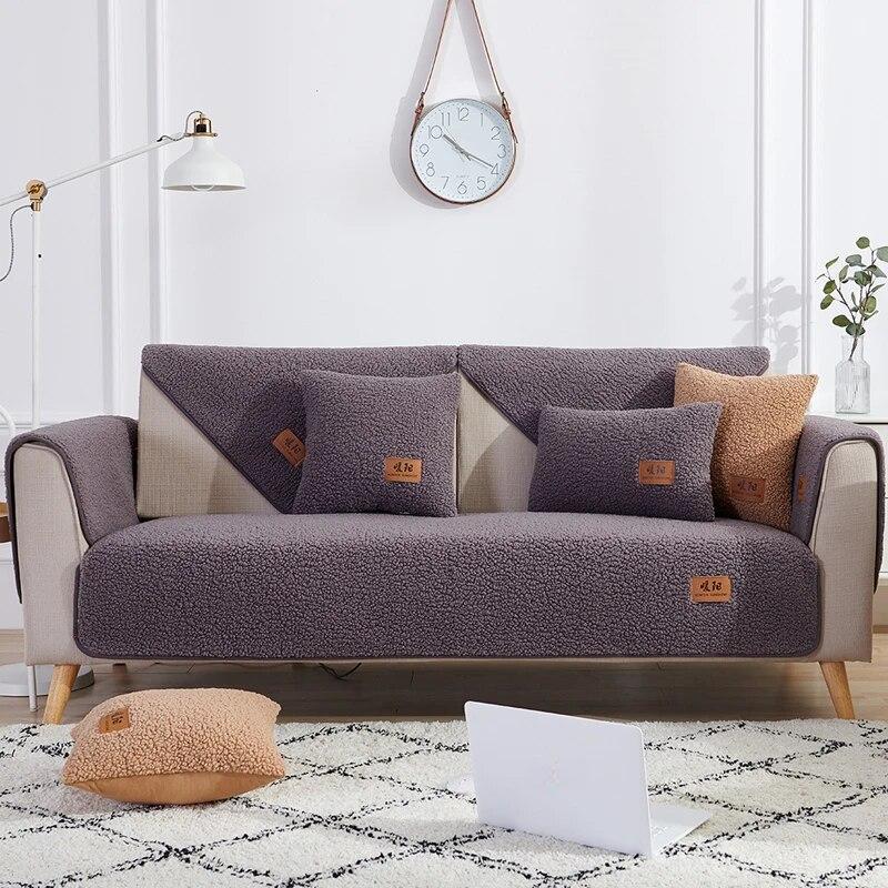 Современный мягкий гладкий чехол для дивана из овечьей шерсти, утолщенный плюшевый чехол, зимний напольный коврик, противоскользящие полотенца для дивана