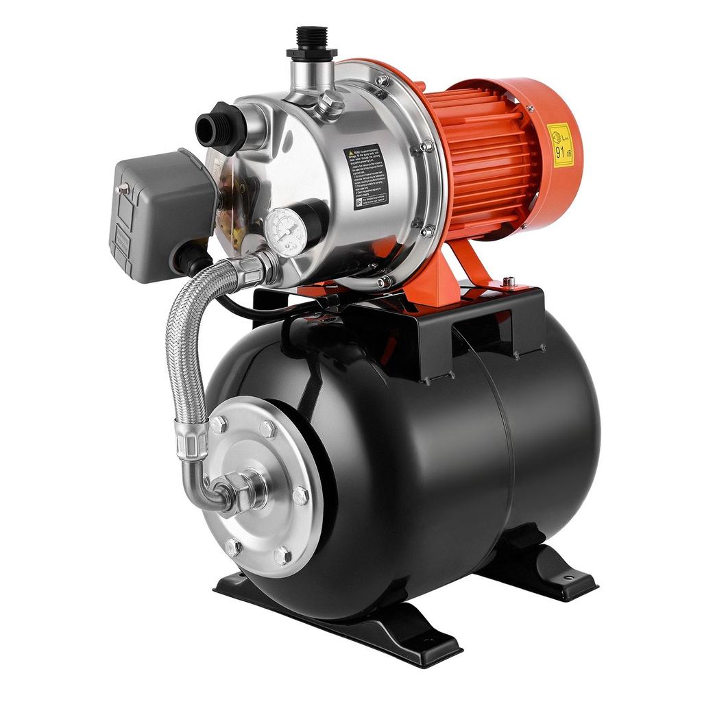 1.6 HP Shallow Well Pump with Pressure Tank, 230V 5000 LPH, Stainless Steel Irrigation Jet Pump with 19L Tank, Automatic Water Booster System, 1.4-2.8