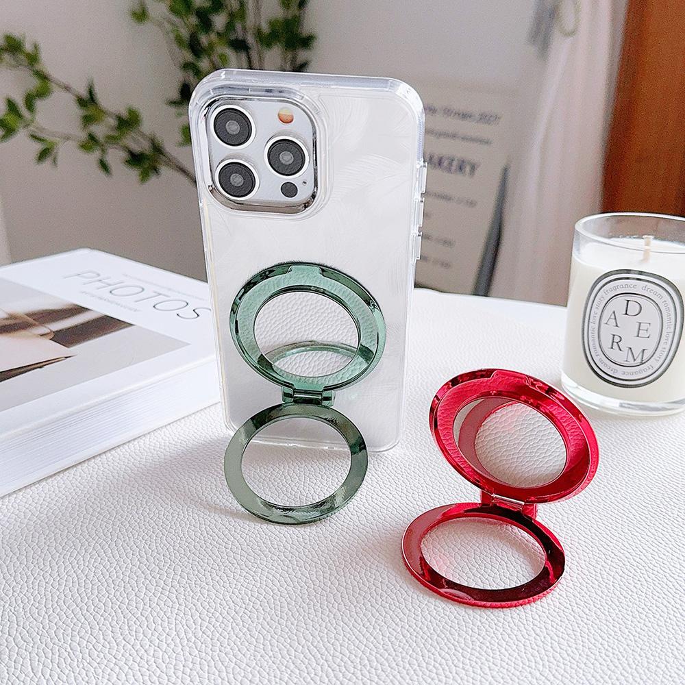 Магнитный держатель для мобильного телефона с гальваническим покрытием цвета конфет, складной, с защитой от падения, с металлическим кольцом, пряжкой, липкой наклейкой на заднюю панель, зеркальцем для макияжа