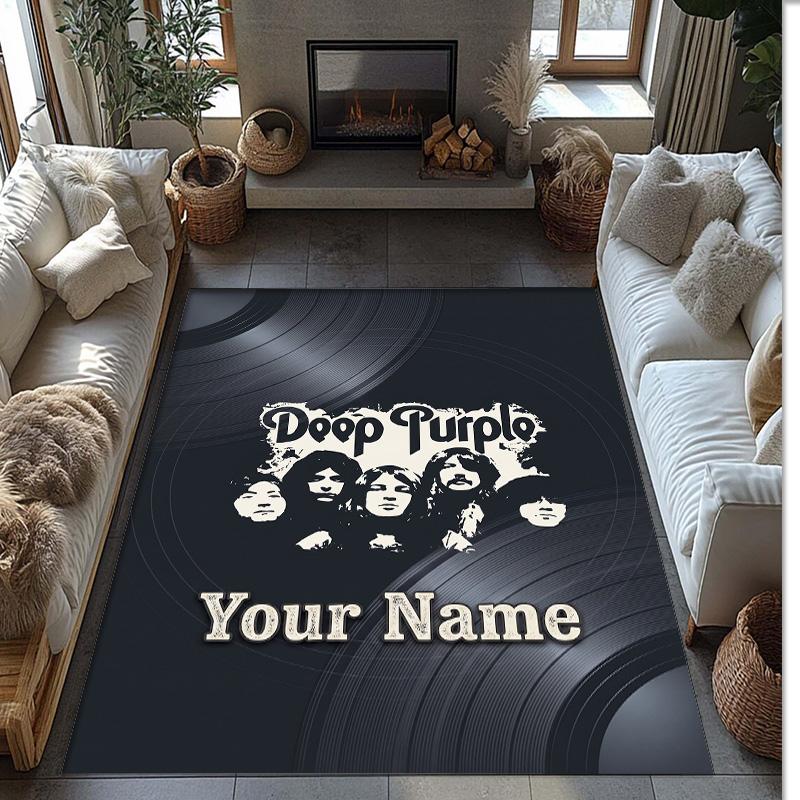 Deep Purple Crystal Velvet Rug, Custom Name Text Personalized Non‑Slip Floor Mat for Home Decor Gift