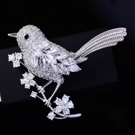 Chinese Style Brooch Pin Sparkling Rhinestones Magpies Bird Shape Lapel Pin Suit Coat Dress Jewelry Gift