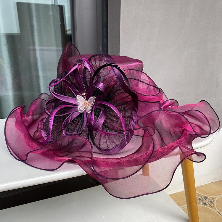 Летняя однотонная шляпа с плоской тульей, с широкими полями и бантом, солнцезащитная шляпа от солнца, модный бренд, шляпа от солнца из органзы