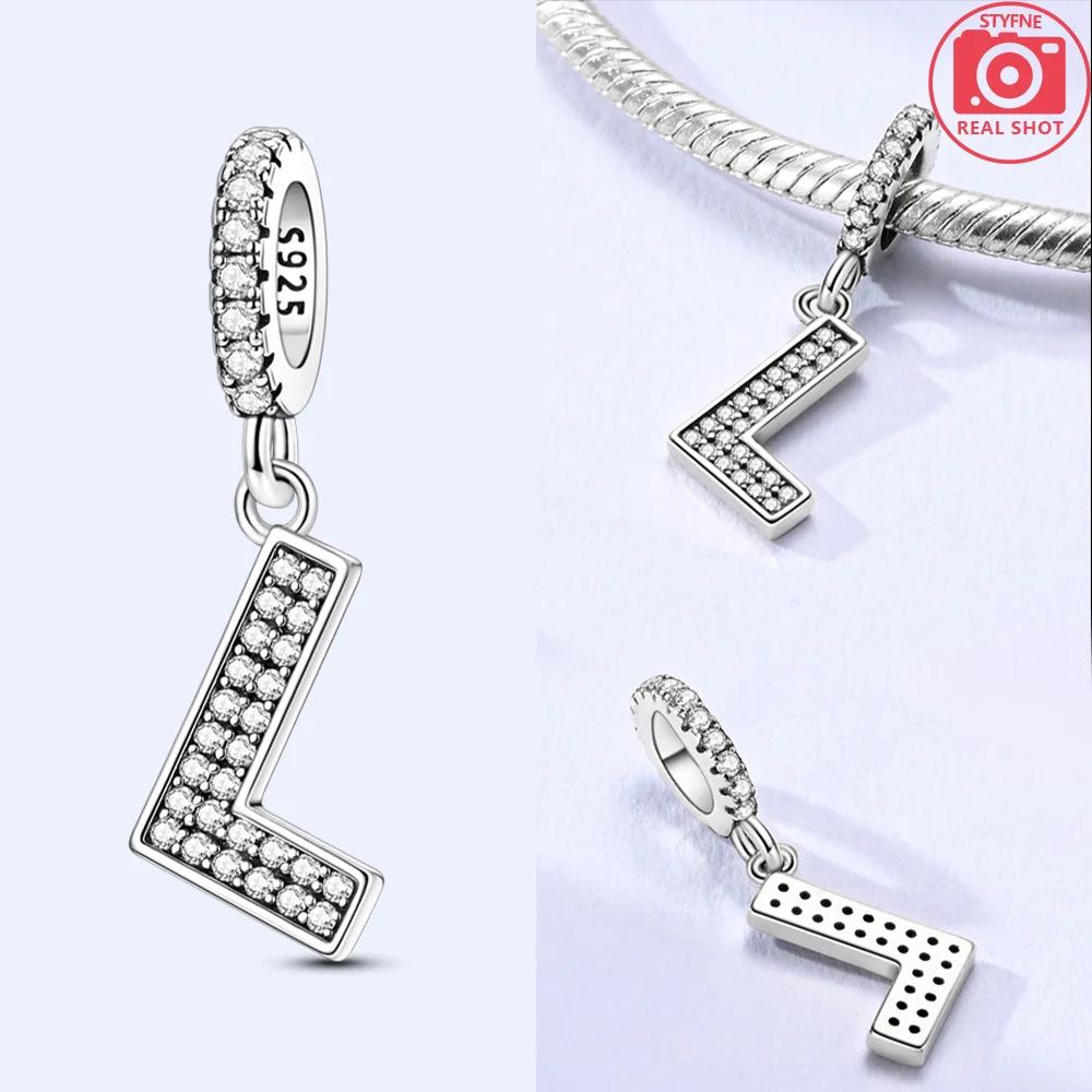 Classical 26 English Letters Original Charms White Zircon Beads Fit Copper Bracelet Accessories Women Diy Fine Gift Jewelry