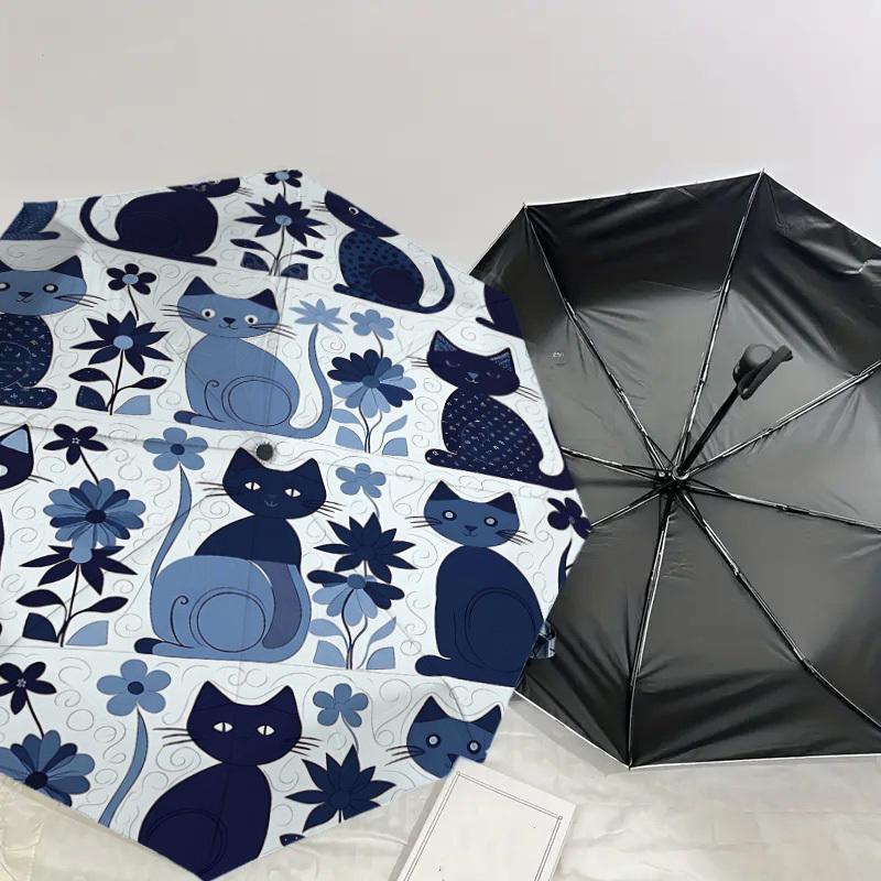1PC cat flower Umbrella-8-Rib Reinforced Portable Folding Travel Suitable for All Seasons Outdoor Daily Use -J0401
