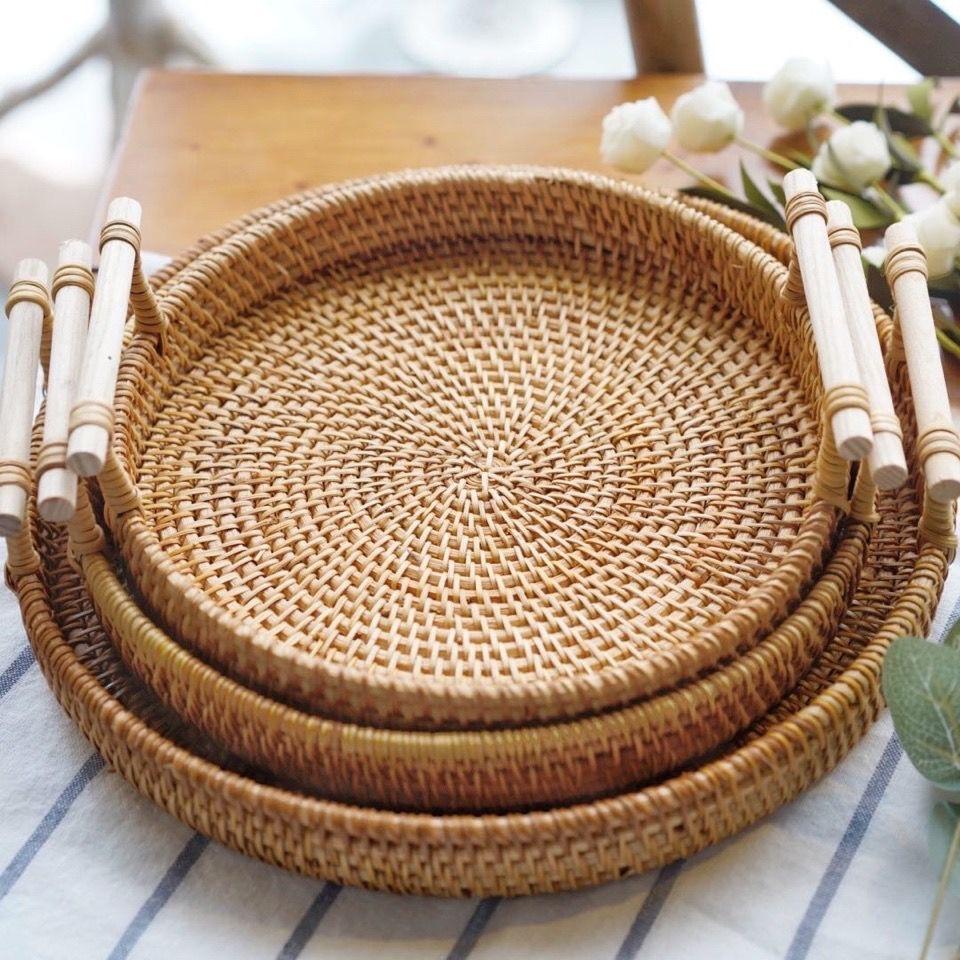 Creative Rattan Tray Fruit Tray Bamboo Bread Basket Fruit Basket Dessert Tray Practical Kitchenware