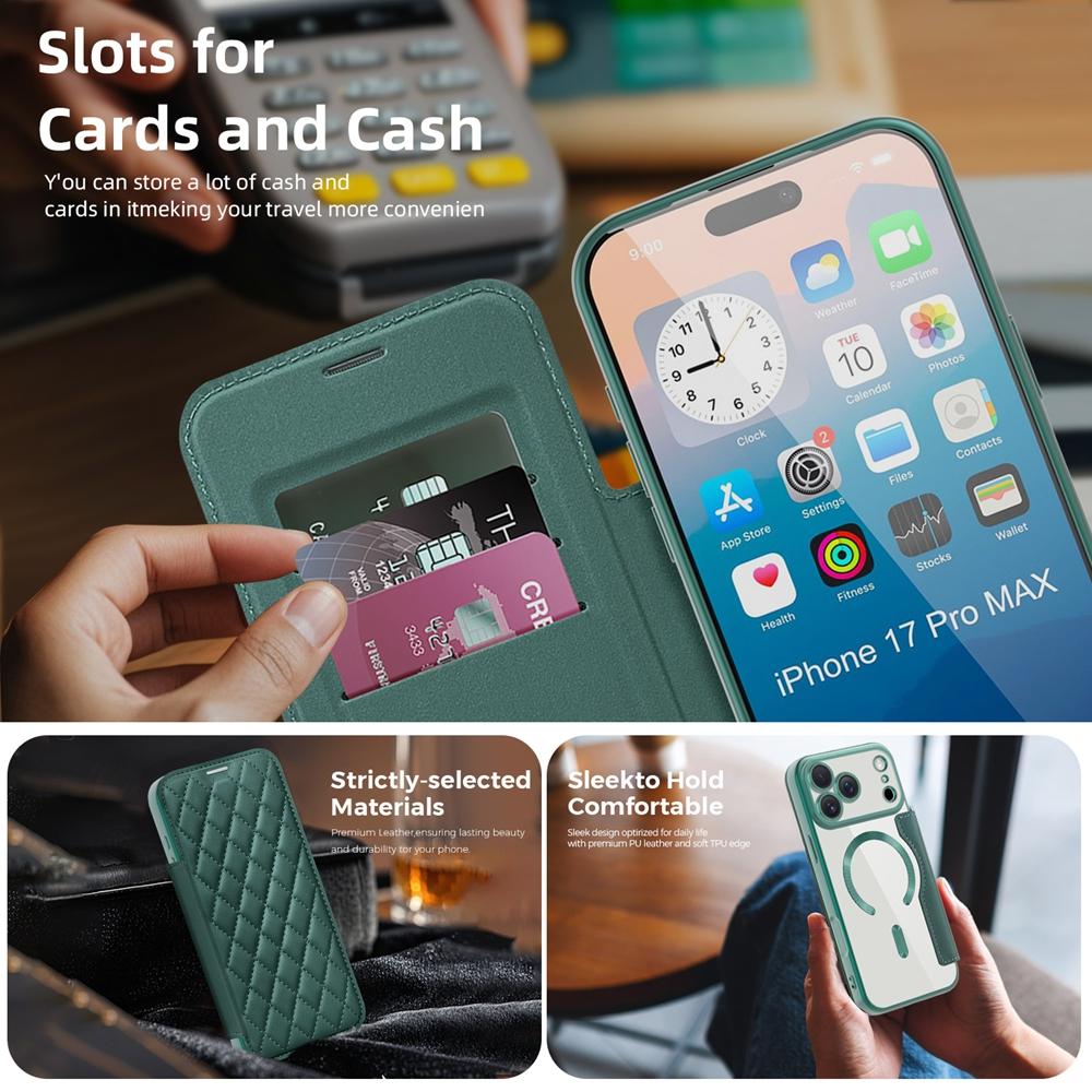 Magsafe Leather Case for IPhone 17 Air 16 Promax 15 Plus 14 Pro max 13 PM 12 iphone17 Card Holder Magsafe Flip Phone Cover