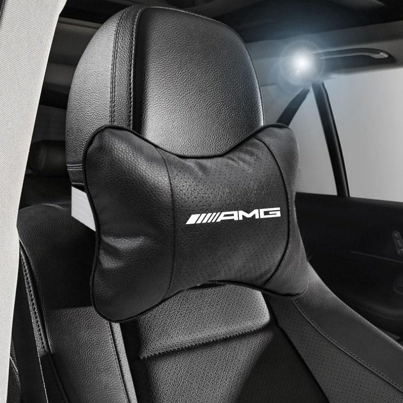 Car Seat Headrest Auto Logo Neck Pillow Car Accessories For Mercedes Benz AMG A B C M ML GLA GLE GLS E Class W176 W205 W166 W246