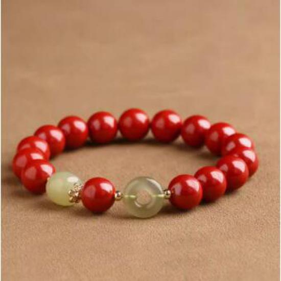 Genuine cinnabar bracelet for women, natural Hetian jade peace buckle bracelet for men, niche zodiac jewelry gift