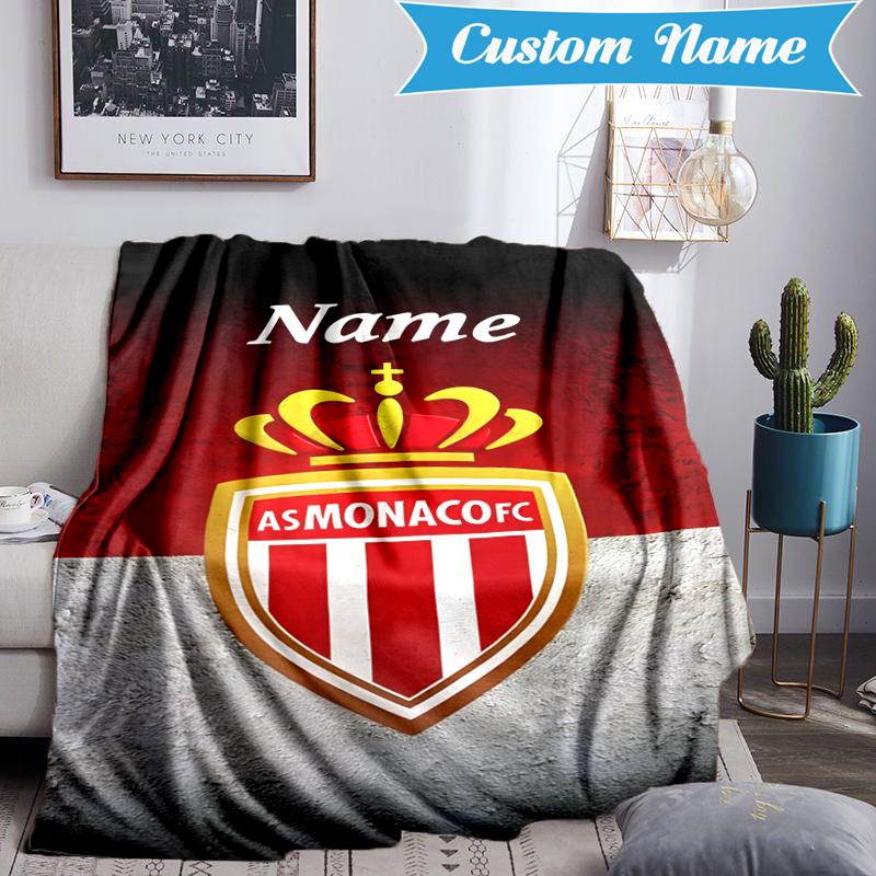 Custom Name Monaco Football Crest Blanket Lightweight Ideal Bedding Blanket Perfect for Travel, Camping, Living Rooms, Sofas, Christmas gift