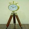 Metal and Wood Clock On Adjustable Wooden Tripod Floor Tripod Clock