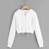 Women Fashion Cropped Zipper Jacket Solid Color Hooded Jacket Coat Outerwear