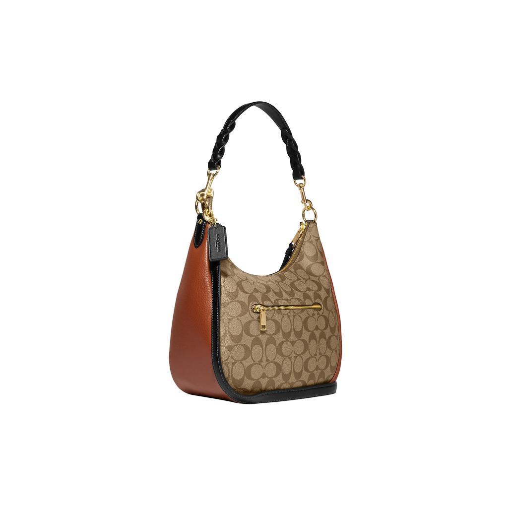 New COACH Jules Canvas With Pebbled Leather And Smooth Leather Handbag Shoulder Bag Crossbody Bag Large Size Women's Khaki CF350-IME7V