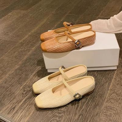 Мама-виноград увеличивает рост на 5 см летом~ Соломенные плетеные сандалии с ретро квадратным носком в стиле отпуска, ленивые полушлепанцы женские на лето