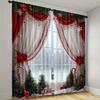 2pcs Luxurious Christmas Curtains With Golden 3D Digital Design Light-Filtering Window Curtain for Living Room, Bedroom, Office,