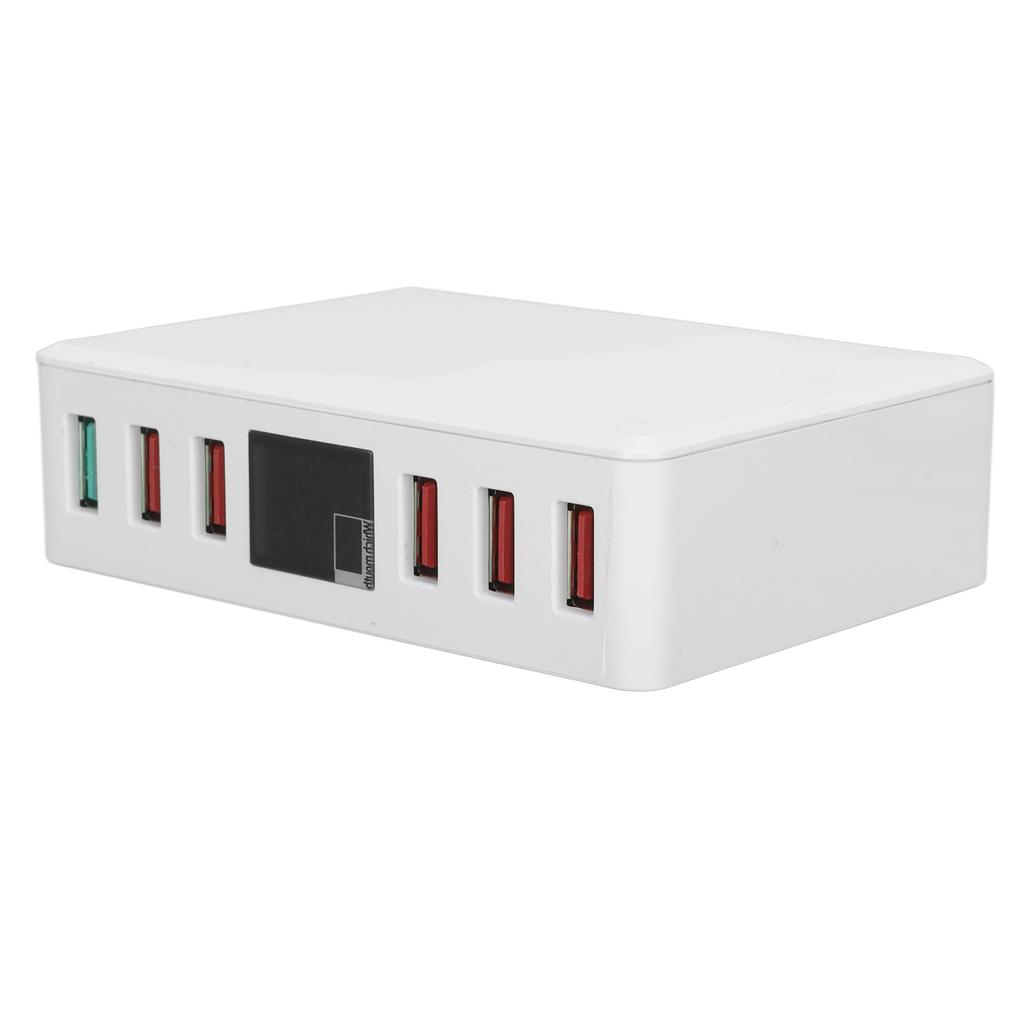 6-портовое USB-зарядное устройство QC 3.0 Быстрая зарядка Цифровой дисплей Умная зарядная станция 100–240 В Вилка UK 100–240 В