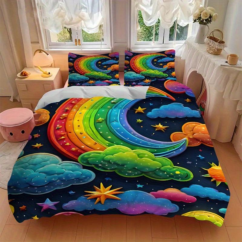 3pcs Rainbow Clouds 1Cover + 2Pillowcases, PillowInserts NotIncluded, Machine Washable, All - Season Use, Suitable for Bedroom Guest Room78