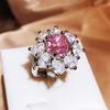 Fashion Pink Flower AAAA Zircon Ring for Women High-quality Zircon Jewelry Opening Adjustable Ring Anniversary Gift Bridal Ring