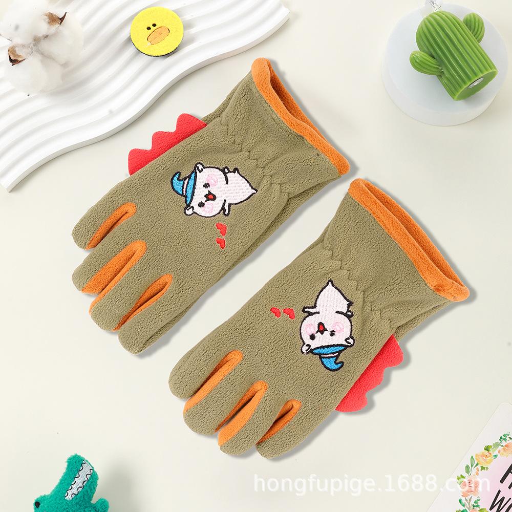 Add Fleece In Autumn and Winter Olympic Fleece Primary School Students Cycling Skin Friendly Outdoor Warm and Cold Proof Cute Gloves