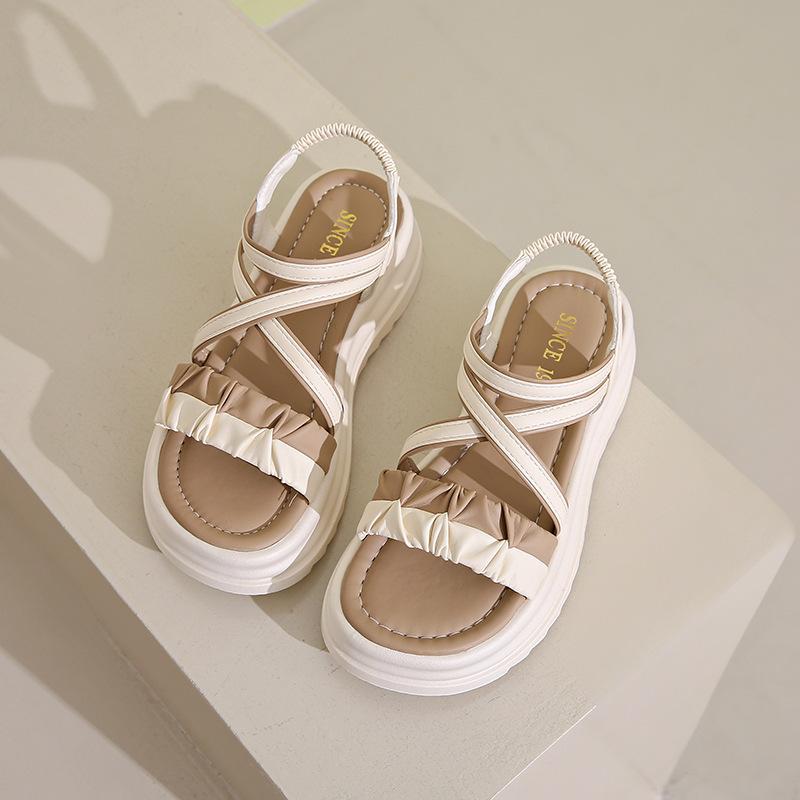 Летняя платформа ниша 2025 новые сандалии фея ветер крест римские шнурки интернет-знаменитость корейская версия сандалии женщина
