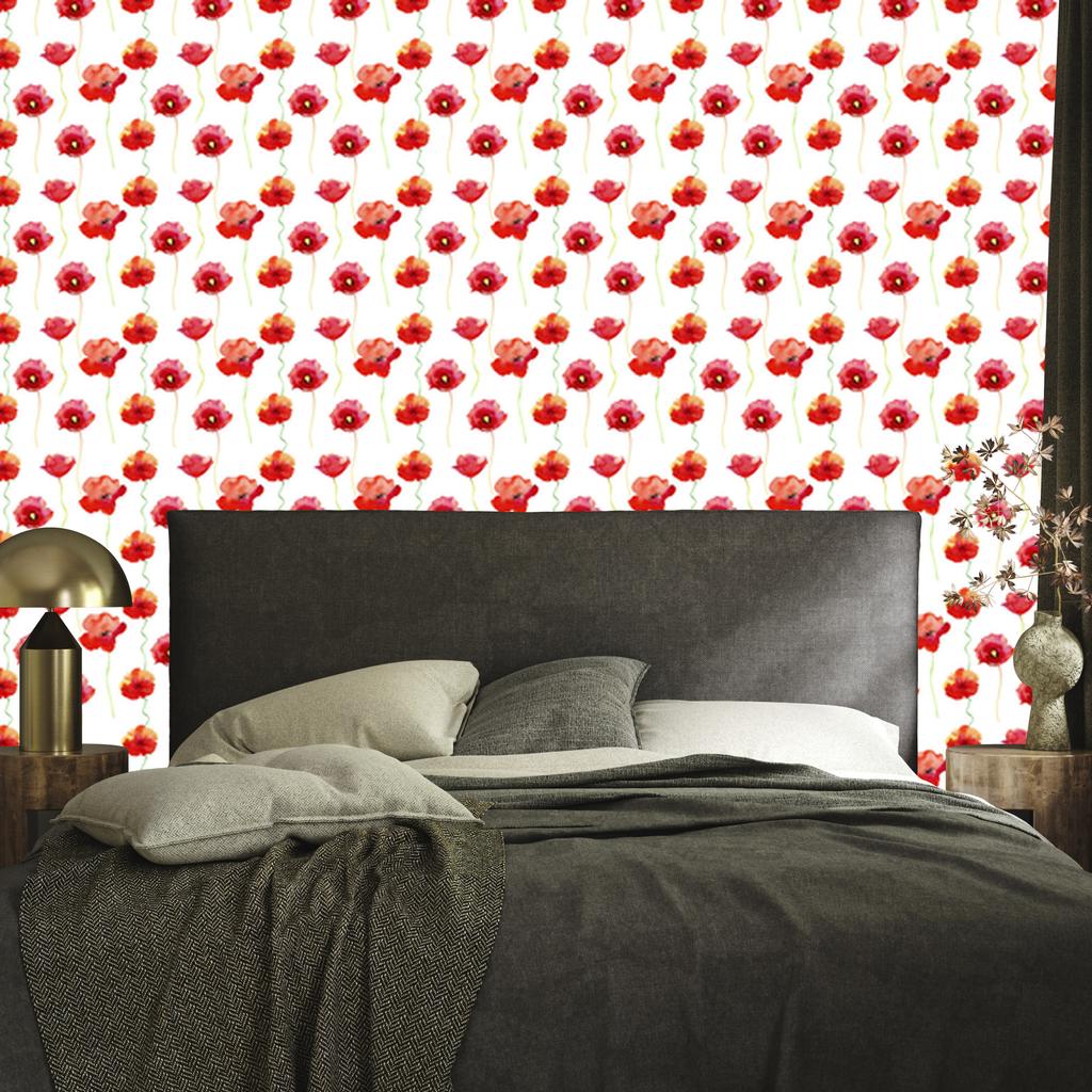 Watercolor Poppies Wallpaper for Living Room and Bedroom 50x1000