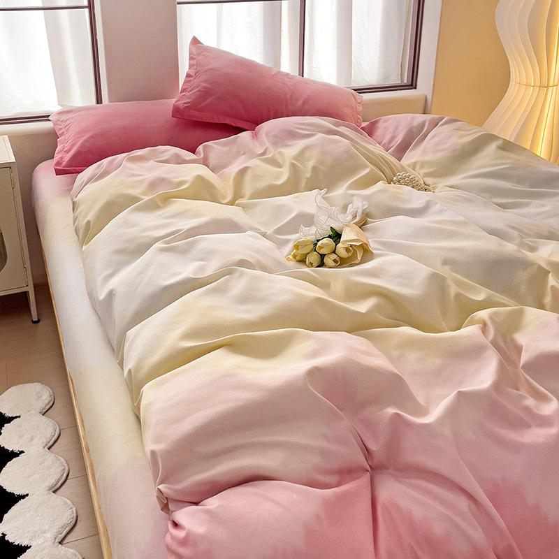 Утолщенный потертый комплект из четырех предметов, осенне-зимний комплект из хлопка из 4 предметов, простыня, пододеяльник, комплект наволочек, постельное белье.