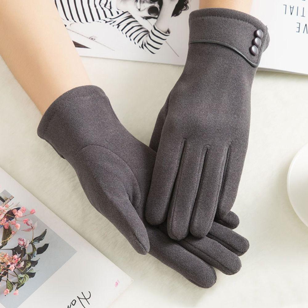 Five Finger Simple Velvet Gloves Korean Style Cycling Driving Gloves Full Finger Mittens Outdooor