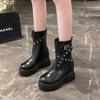 Fashion 9CM Thick Heels Motorcycle Boots High Platform Spring Autumn Leather Sneakers Women Winter Ankle Boots Rivet Short Punk Boots