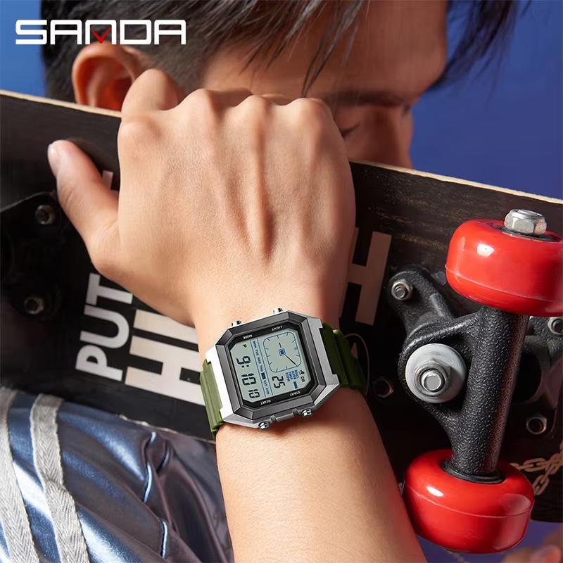 SANDA 6307 Новые мужские цифровые многофункциональные часы с подсветкой, таймером, календарем, для активного отдыха, водонепроницаемые, студенческие, электронные часы Reloj