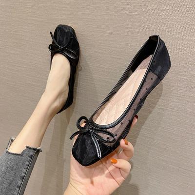 Модные Милые Черные с Бантом Низкий Каблук Элегантные Кавайные Туфли для Женщин 2024 Женская Летняя Обувь Квадратный Носок Последняя Весенняя Стильная Повседневная