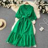 Summer New Casual Embroidery Holiday Dress Women Puff Sleeve Female Vintage Party Beach Long Midi Dresses With Belt