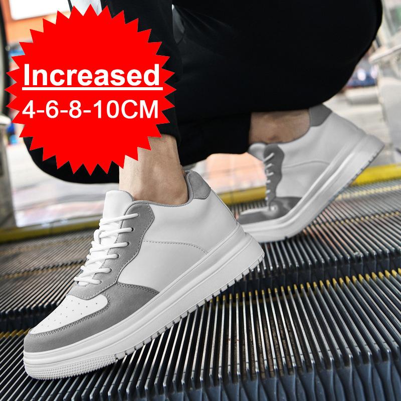 Men Leather Heightening Elevator Shoes Breathable Mesh Height Increase Thick Sole Shoes Man Height Insole 6/8/10CM Men Sneakers