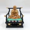 Seated Kobo Daishi Wooden Buddha Statue, Square Base, High-Quality Boxwood, 12cm Tall, Celebrating Kukai, the Founder of Shingon Buddhism, Wooden Carv