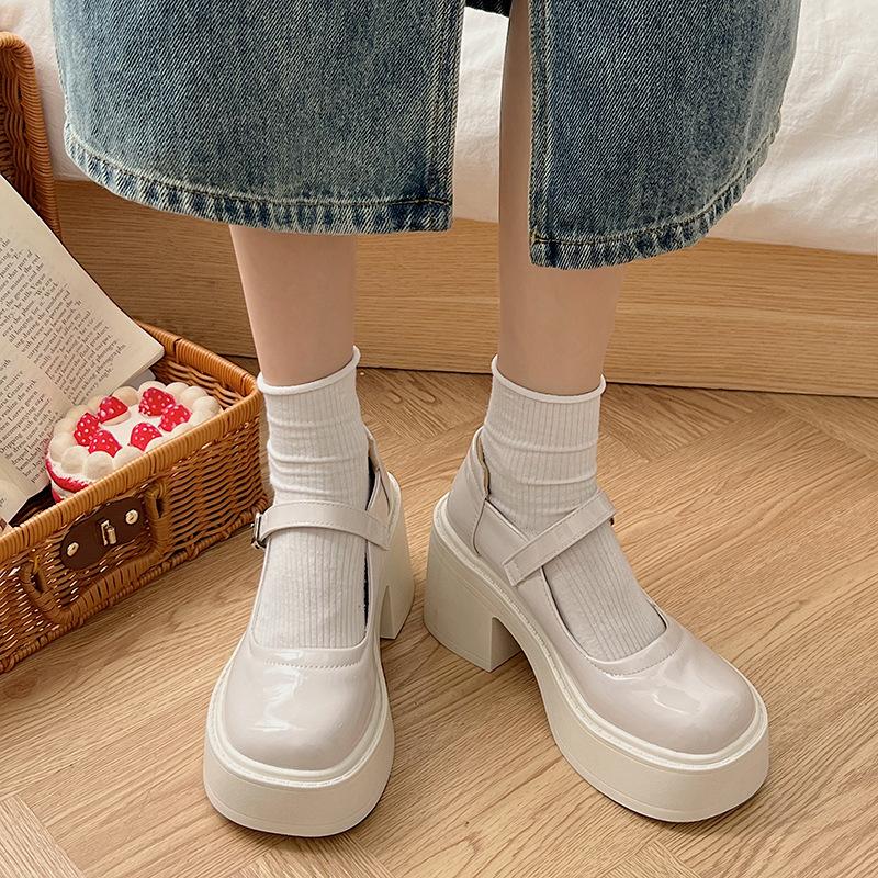 2025 new comfortable and versatile sweet and cool thick heel high heel small leather shoes platform heightening French retro Mary Jane trendy shoes