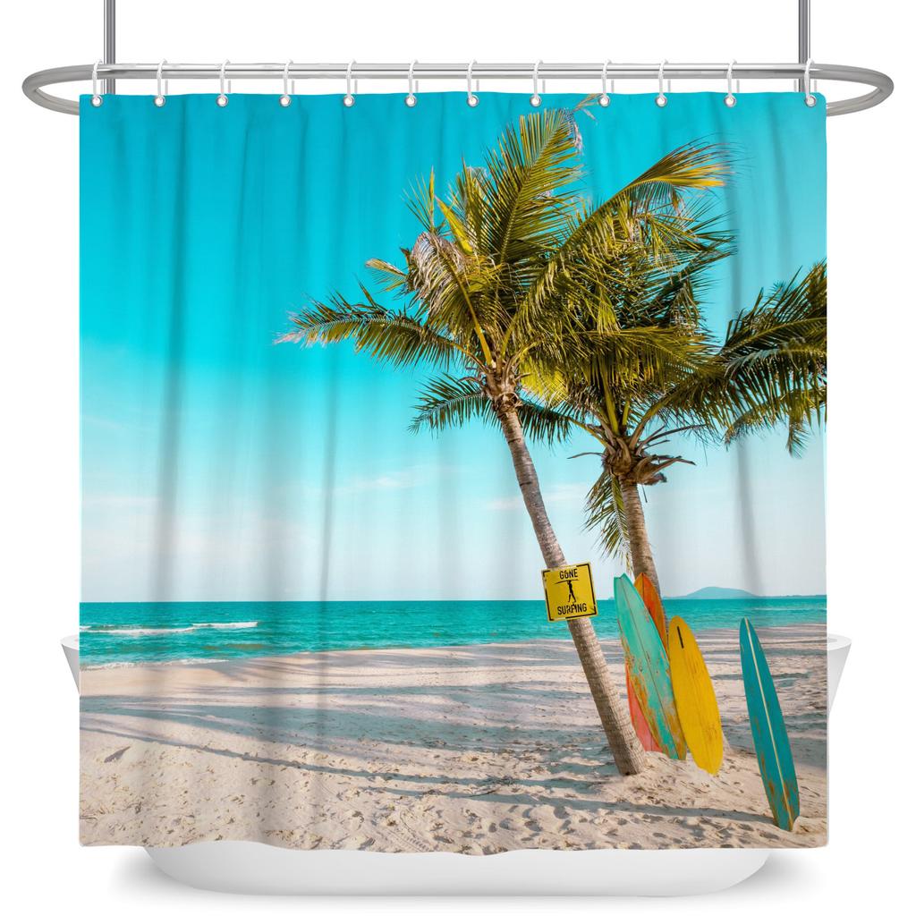 Tropical Starfish Shower Curtain with Hooks Waterproof Polyester Bathroom Curtain Ocean Beach Design Easy Clean Bathtub Curtains