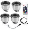 4x Stainless Steel Cup Drink Holder with 14LED RGB Lights+Remote Car Marine Boat