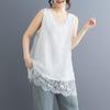 Без рукавов Оверсайз кружева винтаж Повседневные свободные майки для женщин летняя футболка