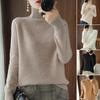 Women Sweater High Collar Long Sleeve Ribbed Trim Knitting Tops Solid Color