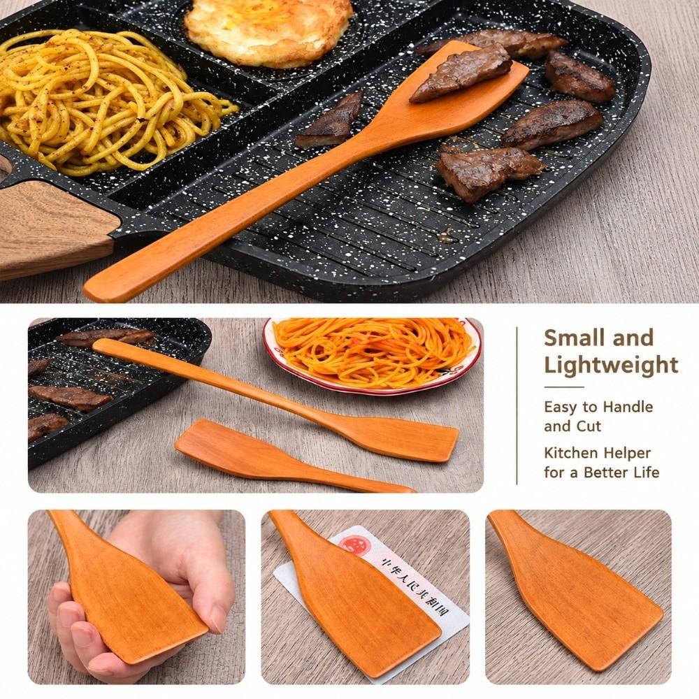 Long Handle Cooking Shovel Smooth Surface Grilling Spatula Portable Wooden Spatula Barbecue Grill