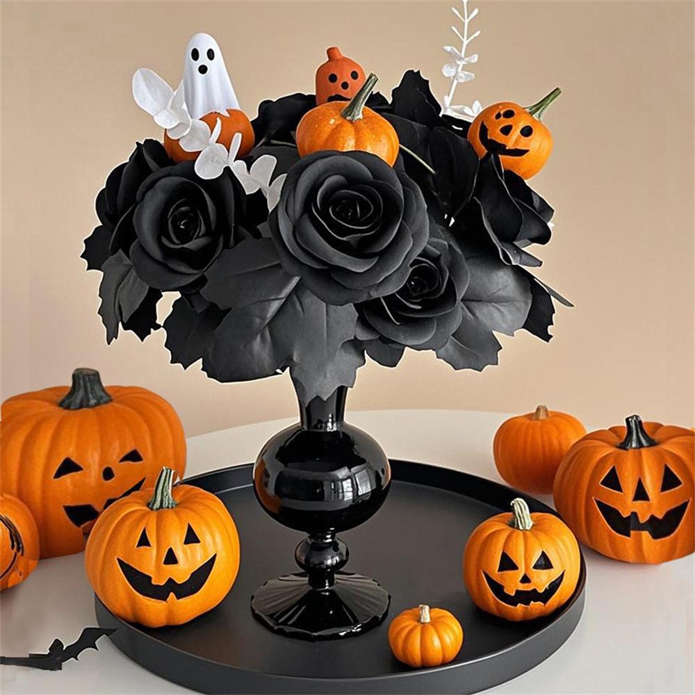 Halloween Black Artificial Rose Flowers Dark Horror Gothic Black Simulated Flower Bouquet for Wedding Halloween Party Home Decor